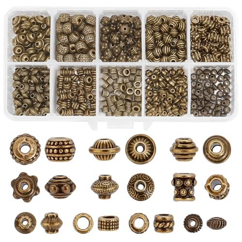 PH PandaHall 500 Stück 10 Stile Metall Abstandsperlen Tibetische Antike Perlen Schmuck Abstandshalter Perlen Legierung Lose Perlen Für Armband Halskette Schmuckherstellung DIY Handwerk Antik Bronze von PH PandaHall