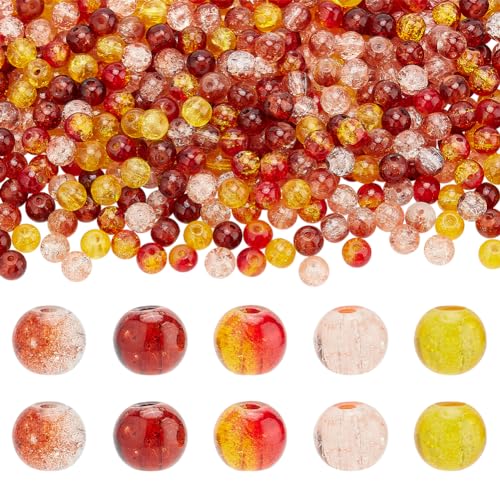 PH PandaHall 500 Stück Crackle Glasperlen 5 Farben 6mm Glas Runde Perlen Kristall Lose Perlen Für Herbst Perlen Freundschaftsarmband Halskette Ohrringe Schmuckherstellung von PH PandaHall