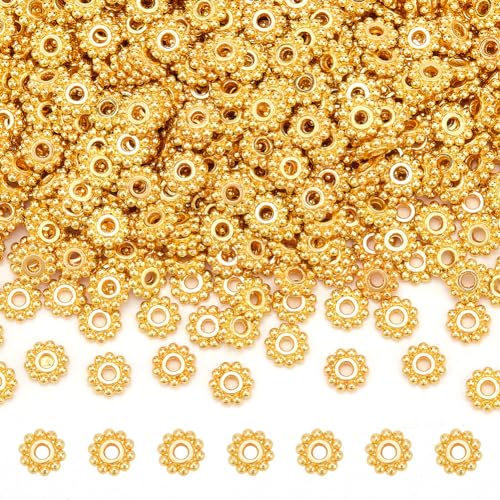 PH PandaHall 500 Stück Goldene Abstandsperlen 6.5mm Gänseblümchen Abstandshalter Blumenperlen Mini Schneeflocken Abstandshalter Perlen Metallperlen Lose Perlen Für Halskette Armband Schmuckherstellung von PH PandaHall