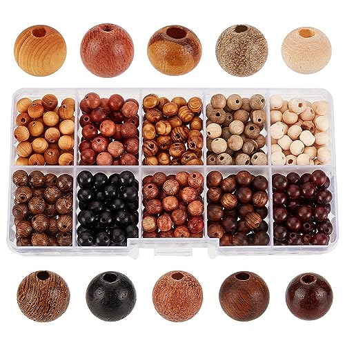 PH PandaHall 500 Stück Natürliche Holzperlen 10 Stile 6mm Runde Lose Holzperlen Glatte Holz Abstandsperlen Für Armbänder Halsketten Ohrringe Schmuckherstellung DIY Handwerk Bohrung: 1~2mm von PH PandaHall