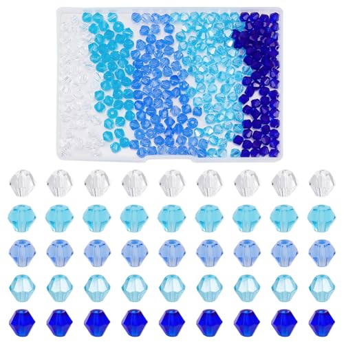 PH PandaHall 500PCS Bastelperlen Blau Serie, 6mm Glasperlen Kristall Perlen facettierte Lose Bastelperlen Für DIY Armband, Halskette, Ohrring, Schlüsselanhänger, Schmuckherstellung, 5 Farben von PH PandaHall