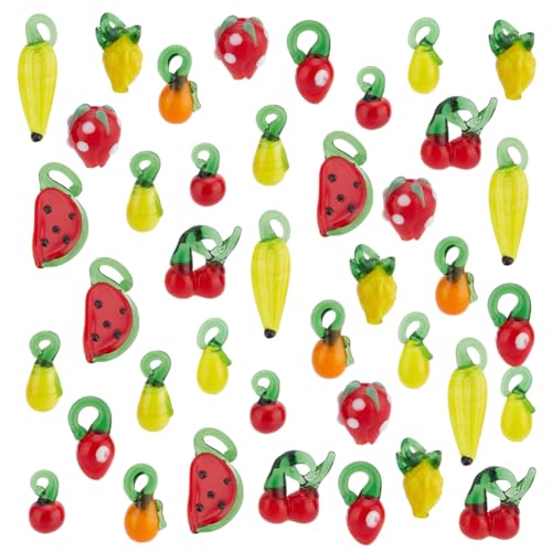 PH PandaHall 50pcs 10 Styles Obst Lampwork Glasperlen, 3D Erdbeere Lampwork Charms Niedliche Kirsche baumeln Charms Glas Frucht Perlen für Armband Ohrring Craft Making von PH PandaHall