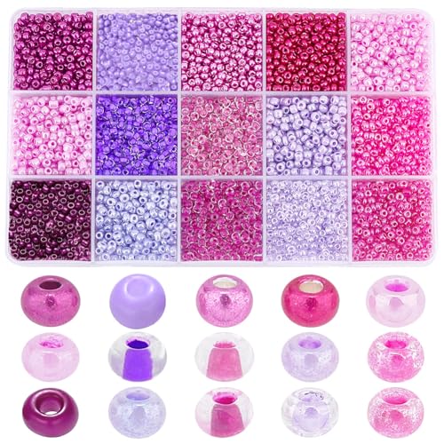 PH PandaHall 5190 Stück Glasperlen 3 mm lila Perlen 15 Farben Freundschafts Hüftperlen 8/0 kleine Ponyperlen Mini Perlen für Armband Schmuckherstellung Küstenperlenweben von PH PandaHall