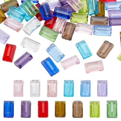 PH PandaHall 52pcs 13 Farben Facettierte Glasperlen Flache rechteckige Kristallperlen Lose Bastelperlen für DIY-Schmuck Armband Halskette Ohrring Schlüsselanhänger Making Crafts Projekte, 14x8 mm von PH PandaHall