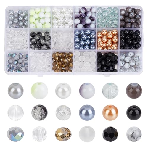 PH PandaHall 540pcs 18 Stile Glasperlen Armband Perlen Set Runde, lose Perlen für Armband Ohrring Halskette Schmuckherstellung Zubehör, 8mm von PH PandaHall