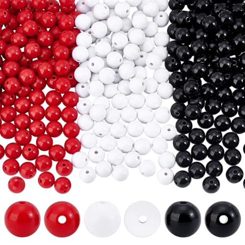 PH PandaHall 560 Stück Acrylperlen 12mm Bastelperlen Runde Perlen Acrylkugeln Klobige Perlen Kunststoffperlen Zur Schmuckherstellung DIY Basteln Weiß/Schwarz/Rot von PH PandaHall