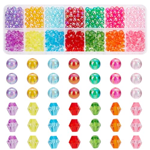 PH PandaHall 560 Stück Acrylperlen 6mm Bicone Perlen 14 Stile Runde Perlen AB Farbe Kristallperlen Lose Bastelperlen für Armband Halskette Ohrring Schlüsselanhänger Schmuckherstellung von PH PandaHall