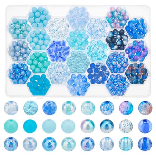 PH PandaHall 576 Stück Blaue Acrylperlen 8 mm Seeblau Lose Perlen 24 Stile Transparente Undurchsichtige Perlen Kristallperlen Bastelperlen Für Sommer Boho Surfen Armband Ohrringe von PH PandaHall