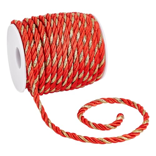 PH PandaHall 5mm Rot-Gold-Seil 17,3m gedrehte Schnur Trim Craft Fenster dekorative Schnur Handmade Cording Handfasting geflochtene Schnur für Nähen Hochzeit Graduierung Ehre Seil von PH PandaHall