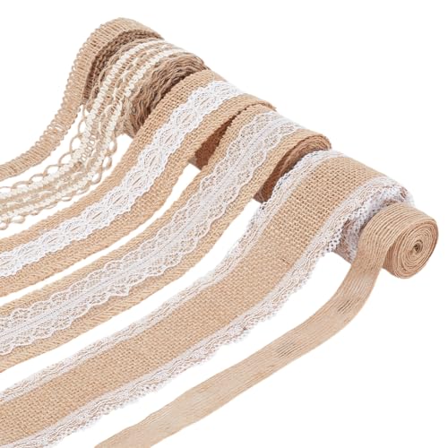 PH PandaHall Juteband Rolle 1.8-6.3cm Breit, 12m Sackleinen Band Burlap Spitze Bänder Dekoband Jute Geschenkband Natür Boho Jute Farbband Für DIY Zuhause, Tisch, Bauernhaus Party, Hochzeitsdeko von PH PandaHall