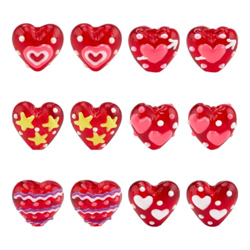 PH PandaHall 6 Styles Rotes Herz Glasperlen 20mm Sweet Heart Perlen Glas Liebe Herz Perlen 12pcs Lampwork Glasperlen für Thanksgiving, Jahrestage, Geburtstage Schmuck Halskette Ohrring machen von PH PandaHall