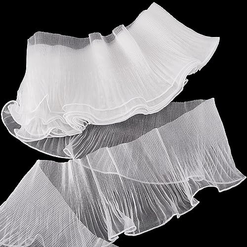 PH PandaHall 6.4 m Nähen von Spitzenbesatzstoffen Rüschen Plissee Chiffon Besatz Retro Organza Tüll Stoffband Für DIY Hochzeitskleid Make Up Show Kostüm Vorhang Tischdecke Heimdekoration Weiß von PH PandaHall