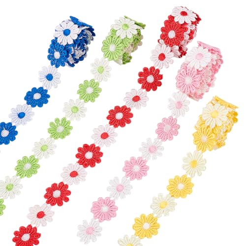 PH PandaHall 6.86 m 5 Farben Blumen Spitzenbesatz Blumenbesatzband 2.5cm Bestickter Spitzenstoff Randbesatz Zum Nähen Basteln Kleid Hochzeitsdeko Kleidung von PH PandaHall