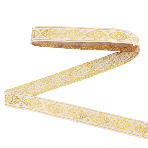 PH PandaHall 6.8m Ethnisches Jacquard-Band 2cm Gold Blume Jacquard Trim Emobridered gewebtes Band Gewebte Bänder zum Nähen Floral Trim Fransen Dekor Trim zum Nähen von Kleidung Dekoration von PH PandaHall