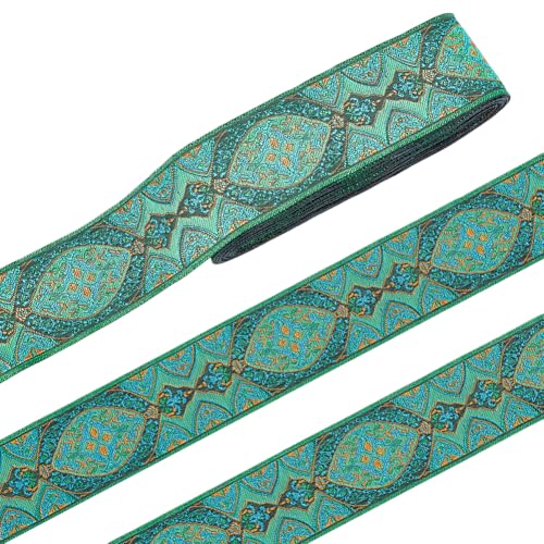 PH PandaHall 6.8m Grünes Jacquard Band Trim, 52mm Emobridered gewebtes Band Ethnischer Polyester-Jacquard Blumenband Boho-Band Spitzenbesatz für Nähen, handgemachte Tasche, Kleidung Dekoration von PH PandaHall