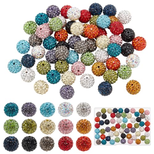 PH PandaHall 60 Stück 12 mm Pavé Disco Kugelperlen 15 Farben Strass Tonperlen Runde Kristallperlen Diamantperlen Abstandsperlen Für Schmuck Halsketten Ohrringe Bastelarbeiten von PH PandaHall