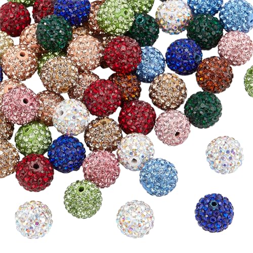 PH PandaHall 60 Stück 12 mm Pavé Disco Kugelperlen Strass Tonperlen Runde Kristallperlen Bunte Diamantperlen Glitzernde Lose Abstandsperlen Für Die Herstellung von Schmuck Armbändern Und Halsketten von PH PandaHall