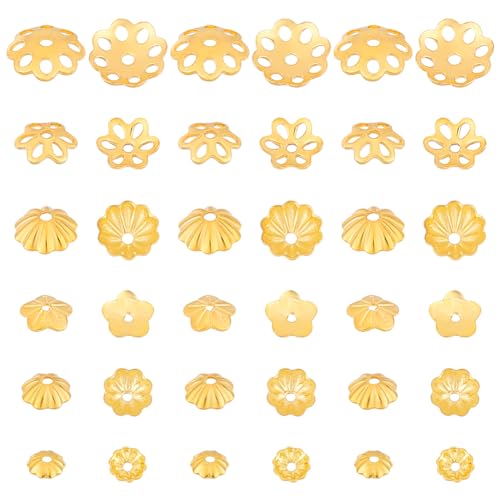 PH PandaHall 60 Stück 925 Perlenkappen Aus Sterlingsilber 6 Stile Gold Blumenperlen Endkappen Tibetische Spacer Perlenkappen Filigrane Endanhänger Kappen Zur Schmuckherstellung von PH PandaHall