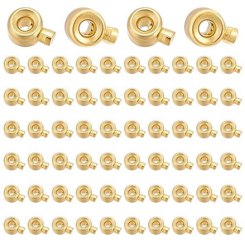 PH PandaHall 60 Stück Quetschperlen, 18K Vergoldet Stopper Perlen Metall-Crimp-Perlen Charms Säule Positionierung Spacer Perlen für Schmuckherstellung Zubehör Armband Halskette Enden, 4×3mm von PH PandaHall