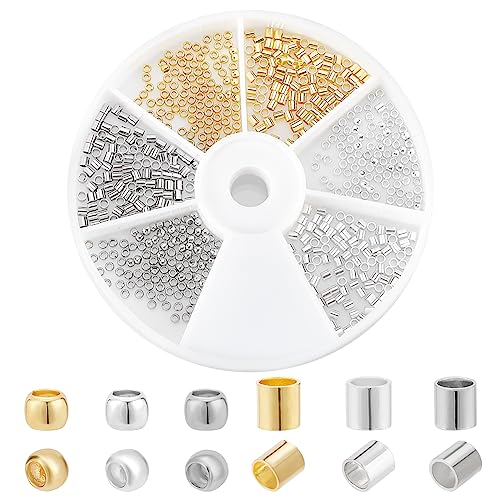 PH PandaHall 600 Stück 18K Vergoldete Quetschperlen Bulk 3 Farben Lose Abstandsperlen Crimp Röhrenperlen Rondell Abstandsperlen Für Armband Ohrringe Halskette Schmuckherstellung Gold/Silber/Platin von PH PandaHall