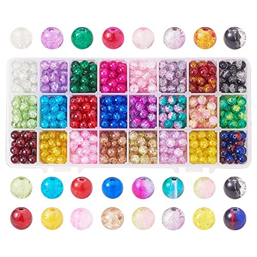 PH PandaHall 600 Stück 8 mm Craquelé-Glasperlen, 24 Farben, Kristallglasperlen, rund, lose Perlen für Weihnachtsbaum, Ornament, Armband, Sommer, Perlen, Angeln, Freundschaftsarmband, Muttertag, von PH PandaHall