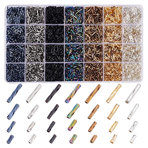 PH PandaHall 6300pcs Glass Bugle Beads 7 Colors Bugle Beads 5/6/9/12mm Glass Tube Beads Twisted Tube Seed Beads Bugle Spacer Beads for Earring Bracelet Necklace Jewelry DIY Craft Making, 0.5mm Hole von PH PandaHall