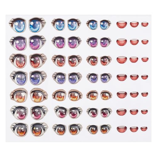 PH PandaHall 63pcs 3D Harz-Klebeaugen Anime-Augen Mund Paster Cartoon Augen Aufkleber Niedliche Mund Aufkleber für DIY Anime häkeln Ton Handwerk 4.5-14.5x6.5-17.5mm von PH PandaHall