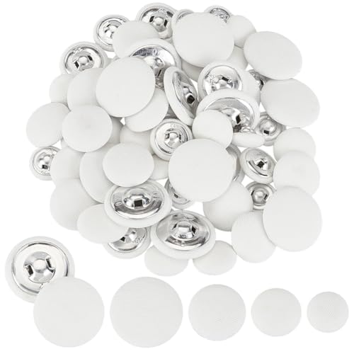 PH PandaHall 64 Stück Weißer Stoffknopf 4 Größen Knöpfe Mit Rundem Schaft Zum Nähen von Weichen Stoffknöpfen Für Blazer Jacken Kleider Blusen DIY Nähen (14/17/19/25 mm) von PH PandaHall