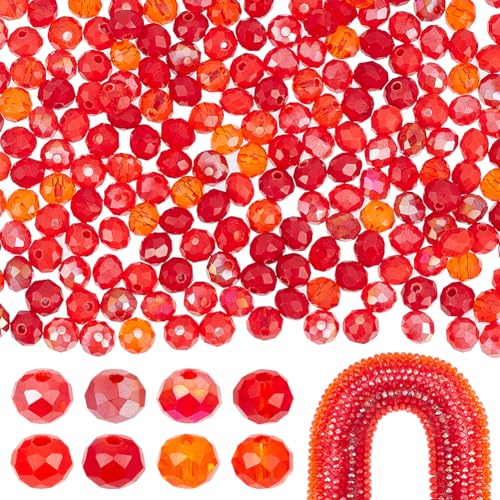 PH PandaHall 680 Stück Rote Glasperlen 6 mm 8 Stile Facettierte Perlen Kristallperlen Lose Perlen Bastelperlen Für Valentinstag Armbänder Halsketten Ohrringe Schmuckherstellung Weihnachten von PH PandaHall