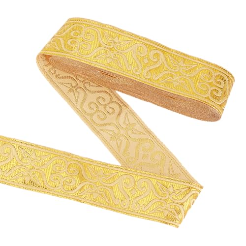 PH PandaHall 7,3 m Gold-Jacquard-Band Gewebte Trimmung Webbing Ethnic Floral Ribbon Vintage bestickt Jacquard Craft Farbband für Kleidung Nähen Dekorationen DIY Geschenkverpackungen 3,4 cm von PH PandaHall