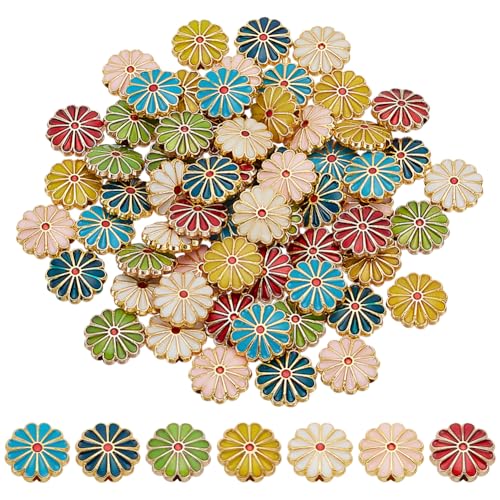 PH PandaHall 7 Farben Blumen-Emaille-Perlen 70pcs Gänseblümchen Abstandshalter Perlen 12mm Floral Armbänder Perlen Lose Metallperlen für Schmuck machen Freundschaft Armband Halskette Ohrring Supplies von PH PandaHall