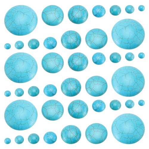 PH PandaHall 7 Größen Synthetische Türkis Cabochons, 84 Stück flache runde Edelsteinkacheln Blau Türkis Cabochons Perlen für Armband Halskette Ohrring Cameo Handwerk, 6/8/10/12/18/20/30mm von PH PandaHall