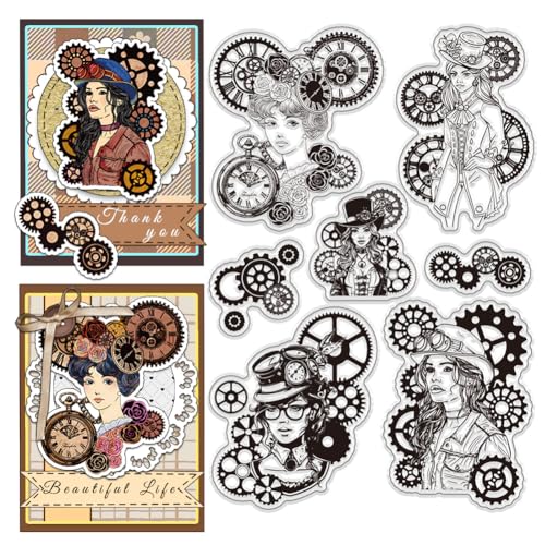 PH PandaHall 7 Teiliges Transparentes Stempelset “Mittelalterliche Vintage Damenstempel“ Im Steampunk Stil Wiederverwendbarer Gummistempel Für Die Kartengestaltung Journaling Album Fotodekoration von PH PandaHall