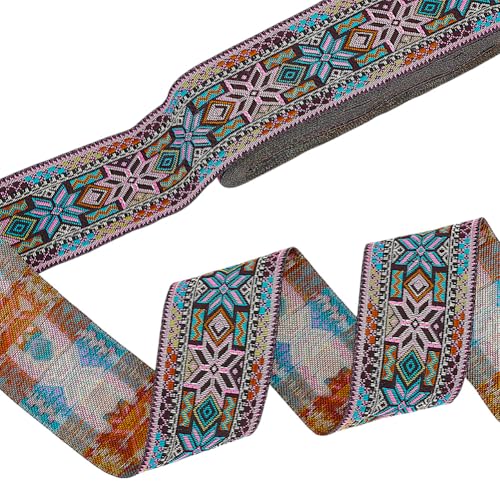 PH PandaHall 7m Vintage Jacquard Band 5 cm bestickte Jacquard-Bordüre Boho gewebte Stoff Bänder Ethnisches Floral-Band Stoff Trim für DIY Craft Kleidung Zubehör Verschönerung von PH PandaHall