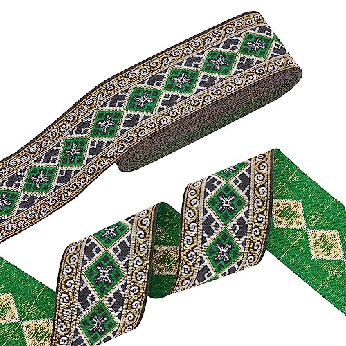 PH PandaHall 7.66 Yards/7m Vintage Jacquardband 5 cm Besticktes Webband Grüner Jacquard-Bandbesatz Für Selbstgemachte Böhmische Persische Kleidung Accessoires Verschönerungsdekorationen von PH PandaHall