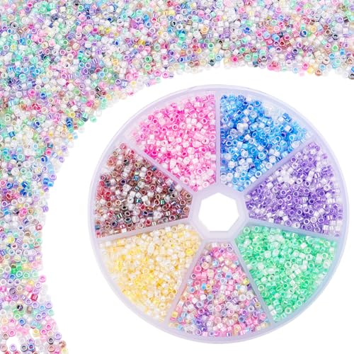 PH PandaHall 70g 7 Farben Glas Rocailles Perlen 3mm Kleine Rocailles Perlen 8/0 runde Pony Perlen Transparente Abstandsperlen Für Ohrringe Freundschaftsarmband Halskette von PH PandaHall