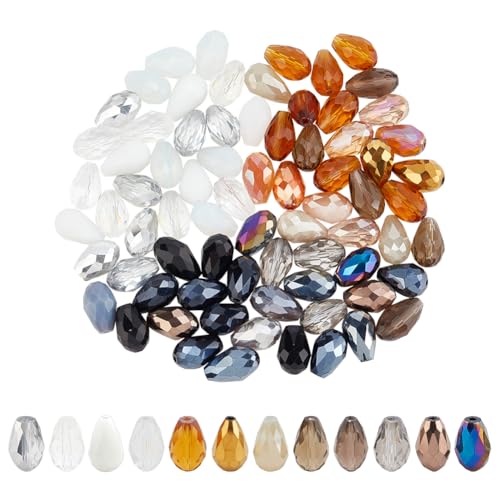 PH PandaHall 75pcs 3 Farben Teardrop Kristall Glasperlen, 15.8x9.5mm Facettierte Kristallperlen Lose Perlen Bulk für DIY Beading Projekte Armbänder Halsketten Ohrringe Andere Schmuckstücke von PH PandaHall