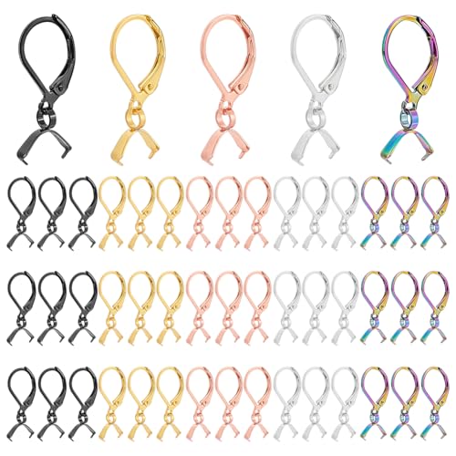 PH PandaHall 75pcs 5 Farben Französisch Ohrring Haken Leverback Ohrdrähte Edelstahl-Ohrringhaken mit Anhänger Verschluss Ohrring Supplies für Frauen Männer DIY Ohrring-Schmuck machen von PH PandaHall