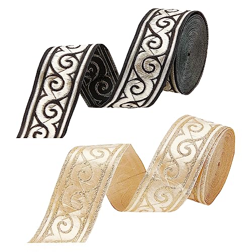 PH PandaHall 7m 3.3cm Vintage Jacquardband 2 Farben Ethnisch Besticktes Gewebtes Band Metallisches Goldband DIY-Verzierung für faschingskostüme karneval kostüm damen männer DIY Handwerk Heimdekoration von PH PandaHall