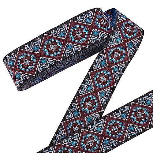 PH PandaHall 7m Blaues Jacquard Bandbesatz, 4.9cm Floral Besticktes Webband Boho Stoff Nähband Ethnisches Jacquardband zum Nähen Handgefertigte Tasche Kleidungsdekoration von PH PandaHall