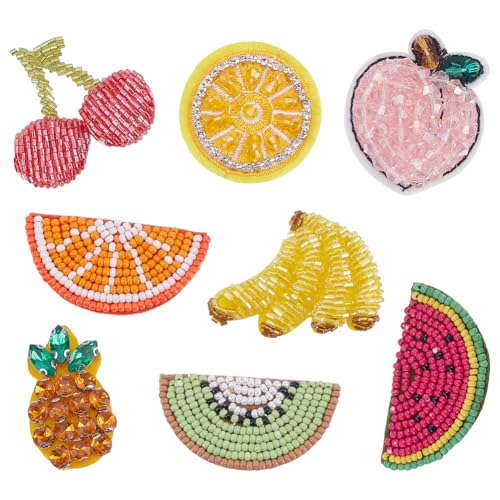 PH PandaHall 8 Stile Stickerei Obst Applikation Patch Perlen Pailletten Aufbügler Patches Pfirsich Banane Kirsche Pailletten Orange Wassermelone Perlen Patches Aufnähen Patch für Mantel T-Shirt Kostüm von PH PandaHall