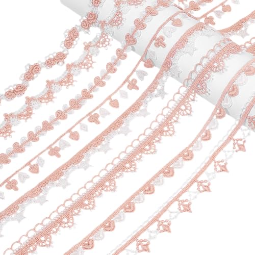 PH PandaHall 8 Styles 16 Yards Stickspitzenband Für Hochzeit Braut Rosa Wasserlösliches Spitzenband Zum Nähen Weihnachten Heimdekoration 1.3 2.6cm Breit von PH PandaHall