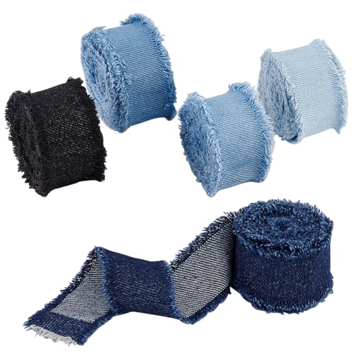 PH PandaHall 8.5 Yards X 1 1/8 Zoll 5 Farben Denim Band Rustikales Ausgefranstes Stoffband Mit Fransen Geschenkband Für Hochzeitseinladungen Verpackung 5 Rollen von PH PandaHall