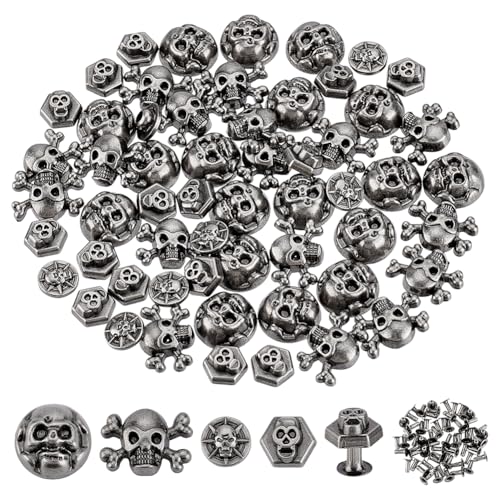 PH PandaHall 80 Sätze Totenkopfnieten Mit Schraubverschluss Totenkopfnieten 4 Stile Totenkopf Nieten Ohrstecker Antik Silber Skelett Geister Niete Für Kleidung Tasche Basteln von PH PandaHall