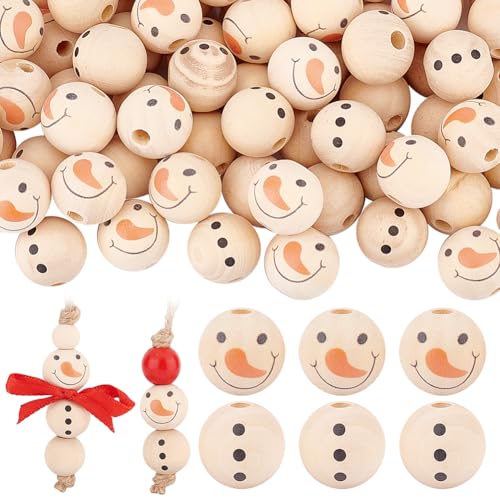 PH PandaHall 80 Stück 20mm Schneemann Holzperlen Holzperlen Kugelkopfperlen Mit 4mm Großem Loch Schneemannperlen Für Die DIY Armbandherstellung Weihnachten von PH PandaHall