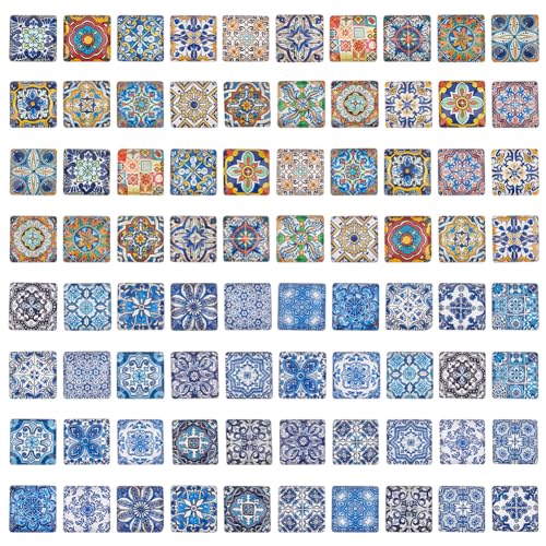 PH PandaHall 80 Stück Quadratische Glas Cabochons 15 mm Mosaik Cabochons Blumenmuster Mosaikfliesen Zubehör Zum Basteln Teller Bilderrahmen Blumentöpfe Ohrringe Schmuck von PH PandaHall