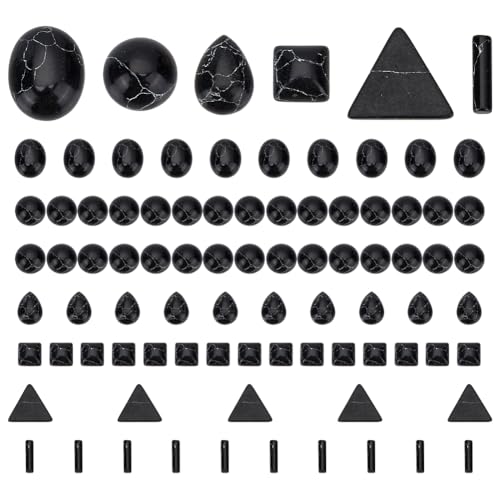 PH PandaHall 80pcs Stein Cabochons 6 Styles Synthetischer Türkis Cabochons Schwarz Textur Edelstein Kacheln Quadratische Teardrop Oval Perlen Flach Runde Cabochon Fliesen für Halskette Ohrring PH PandaHall 80pcs Stein Cabochons 6 Styles Synthetischer Türkis Cabochons Schwarz Textur Edelstein Kacheln Quadratische Teardrop Oval Perlen Flach Runde Cabochon Fliesen für Halskette Ohrring von PH PandaHall
