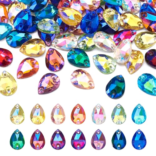 PH PandaHall 84 Stück Teardrop Strasssteine zum Aufnähen, facettierte Kristallglas-Klaue, Strass, flache Rückseite, Cabochons für DIY Kleid, Kleidung, Schuhe, Taschen, Dekorationen von PH PandaHall