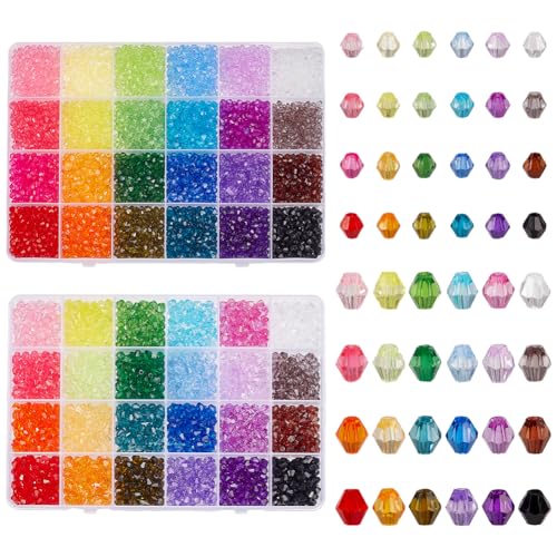 PH PandaHall 8400 Stück Kristallperlen für die Schmuckherstellung 24 Farben 4mm 6mm Facettierte Acryl Perlen Bicone Perlen Regenbogen lose Perlen für Armband, Halskette, Ohrring, Taschen, Dekoration von PH PandaHall