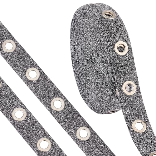 PH PandaHall 9 Yards Ösenband Glitzer Ösenbesatz 1,8 cm Graues Polyester Ösenband Mit (3) mm Metallloch Ring Ösenbesatz Zum Nähen von Kleidungsstücken Korsetts Hemden Kleidern von PH PandaHall